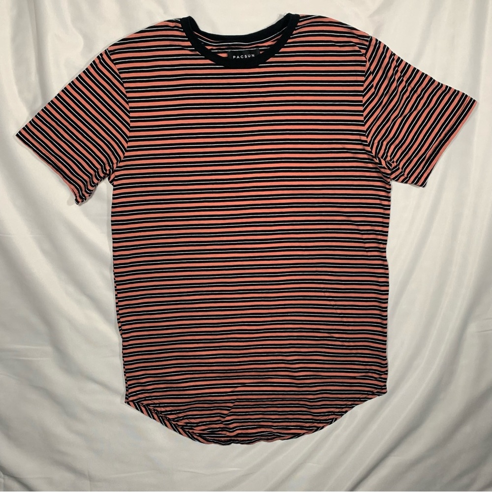 Pacsun T Shirt Men‎ Large Peach Black Short Sleeve Striped Lightweight Casual